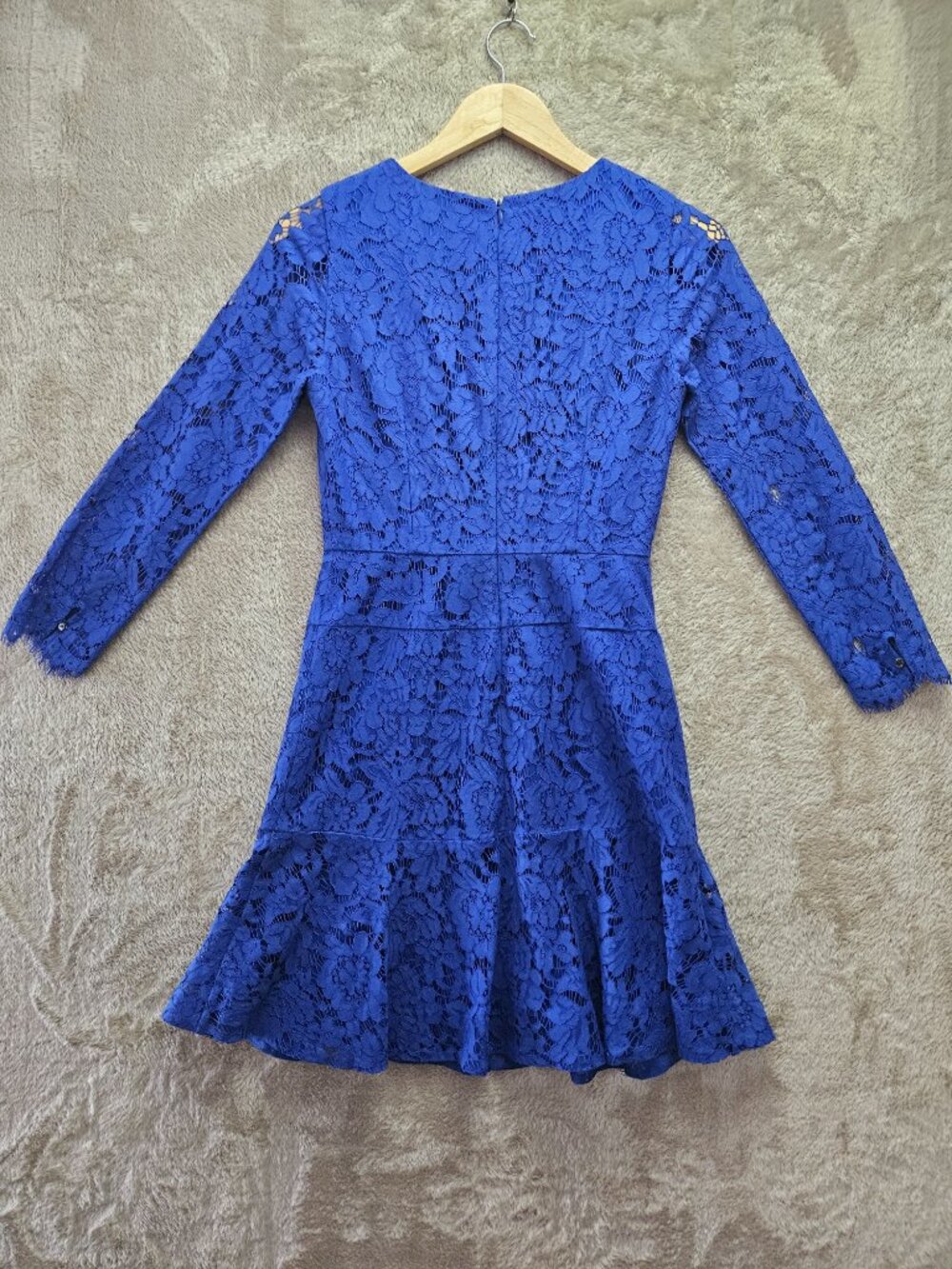 J.Crew Floral Lace Dress Cocktail Night Out Long Sleeves Cobalt Blue Size 0 - Picture 2 of 9